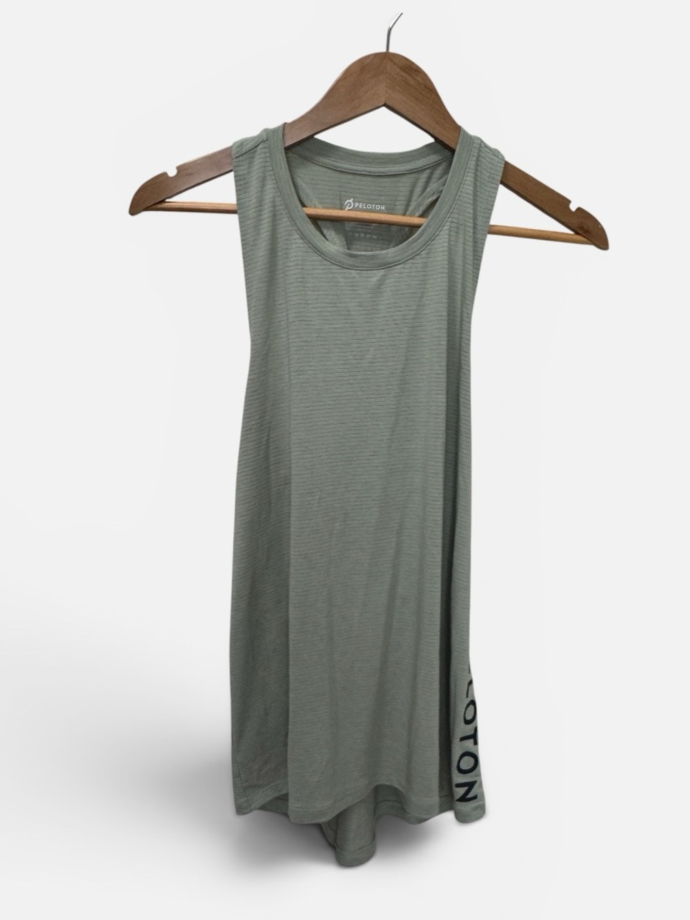 Peloton Sage Green Striped Women's Tank Twisted Back Vertical Lettering Sz. M - Picture 1 of 6